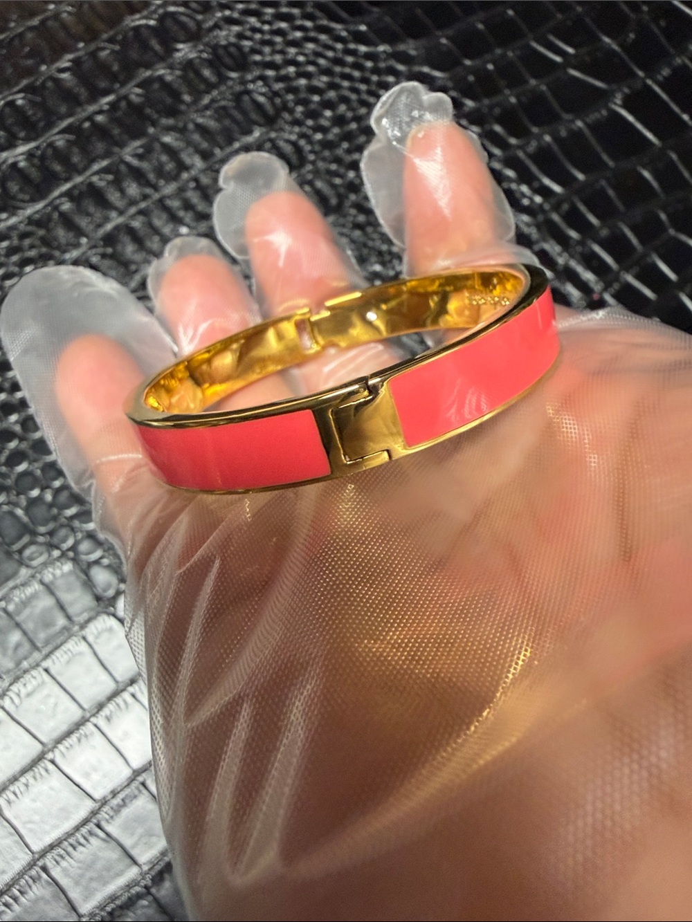 kate spade Coral Pink Enamel Heart Hinge Bangle - Picture 4 of 6